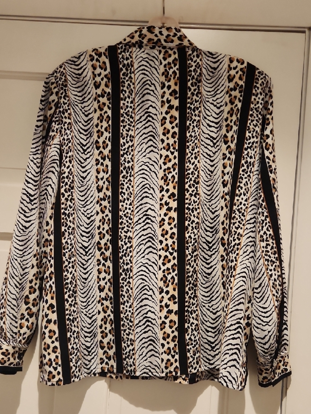 Allison Daley Animal Print Button-Up Blouse in Black, White & Tan - Picture 5 of 8
